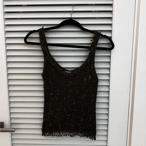 Chic Olive Green Sequin knit Women's Tank Top